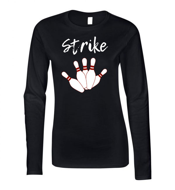 bowling strike Fekete Női Hosszú Ujjú Póló