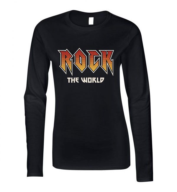 rock the world Fekete Női Hosszú Ujjú Póló