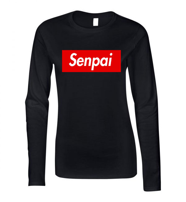 senpai japán Fekete Női Hosszú Ujjú Póló
