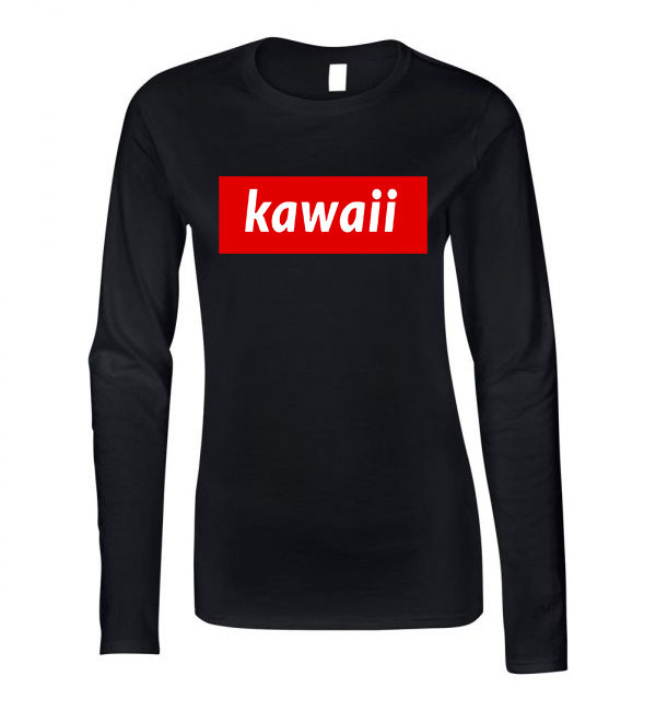 kawaiii japán Fekete Női Hosszú Ujjú Póló