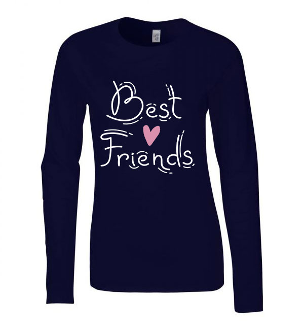 bff best friends barátság Sötétkék Női Hosszú Ujjú Póló