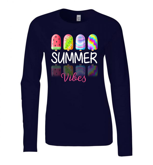 summer vibes fagyi fagyis nyár Sötétkék Női Hosszú Ujjú Póló