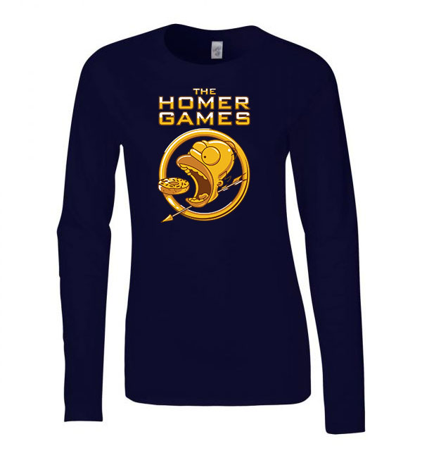 Homer Simpson Hunger Games fánk donut Sötétkék Női Hosszú Ujjú Póló