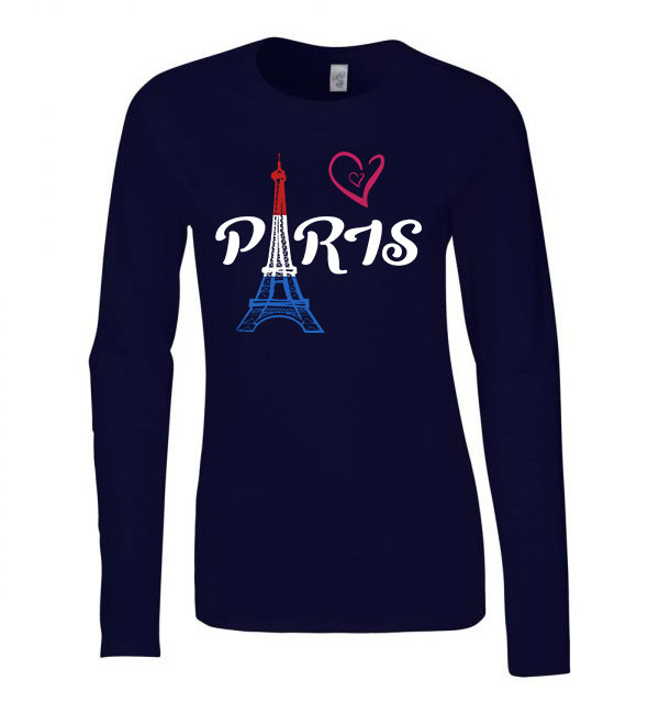 párizs paris eiffel torony francia Sötétkék Női Hosszú Ujjú Póló