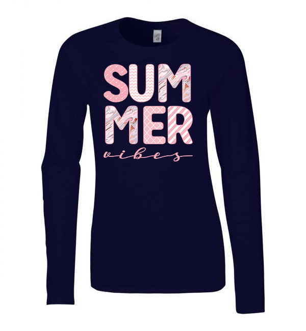 summer vibes nyár nyaralás Sötétkék Női Hosszú Ujjú Póló