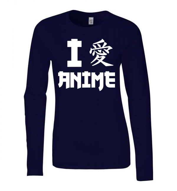 i love anime Sötétkék Női Hosszú Ujjú Póló