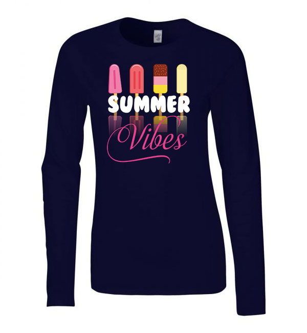 summer vibes nyár nyaralás Sötétkék Női Hosszú Ujjú Póló