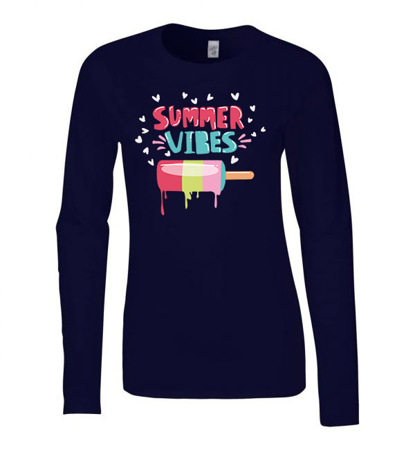summer vibes nyár Sötétkék Női Hosszú Ujjú Póló