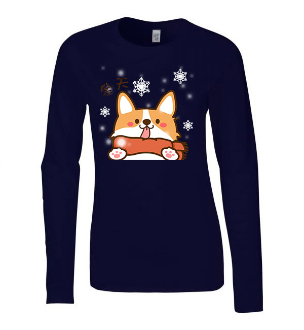 corgi korgi Sötétkék Női Hosszú Ujjú Póló