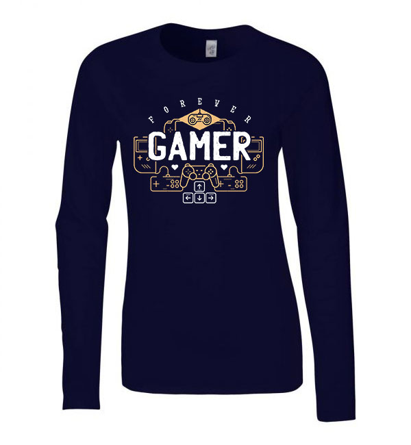 Gamer Forever Sötétkék Női Hosszú Ujjú Póló