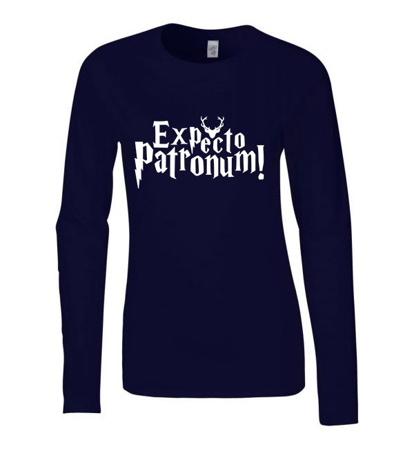 harry potter expecto patronum Sötétkék Női Hosszú Ujjú Póló