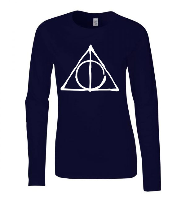 halál ereklyéi harry potter Sötétkék Női Hosszú Ujjú Póló
