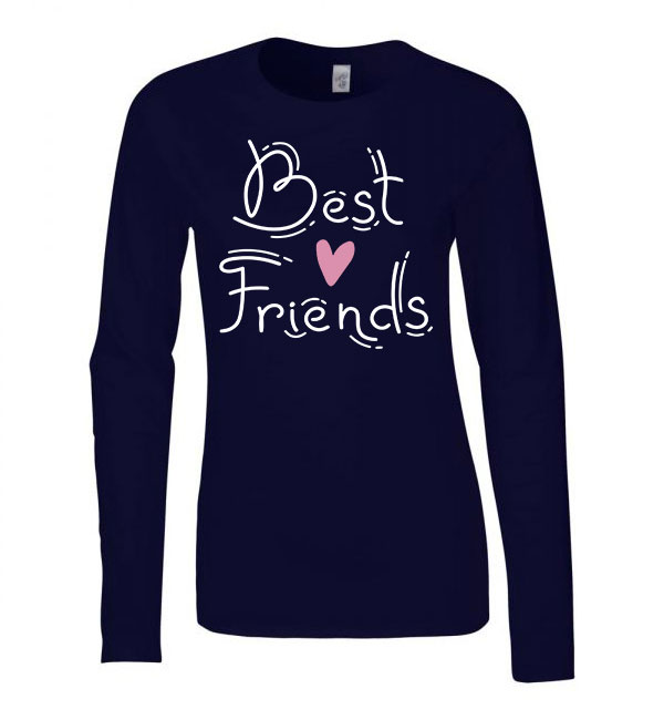 best friends bff barátság Sötétkék Női Hosszú Ujjú Póló