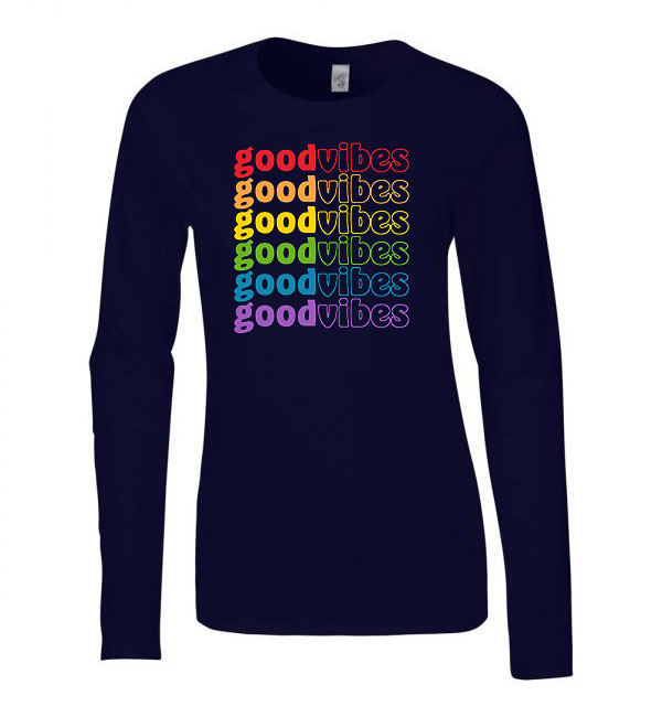 good vibes szivárvány Sötétkék Női Hosszú Ujjú Póló