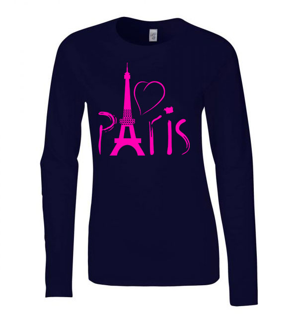 párizs eiffel torony eiffel tower paris francia ország Sötétkék Női Hosszú Ujjú Póló