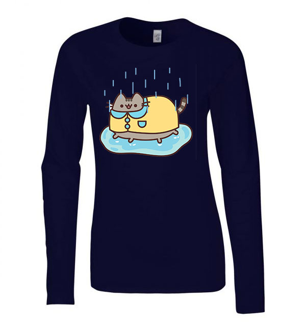 pusheen macska macskás cica cicás Sötétkék Női Hosszú Ujjú Póló