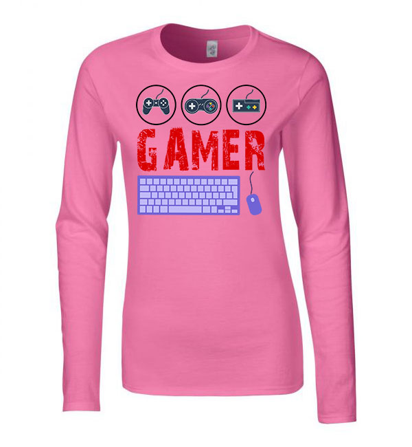 Gamer joystick Rózsaszín Női Hosszú Ujjú Póló