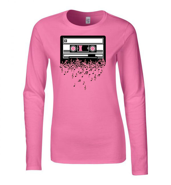 retro kazetta zene music kotta Rózsaszín Női Hosszú Ujjú Póló