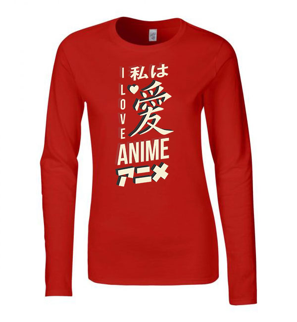 i love anime Piros Női Hosszú Ujjú Póló