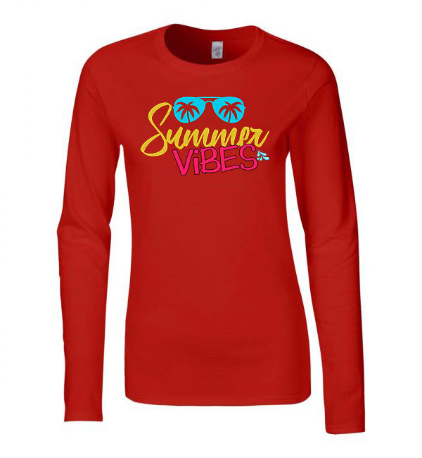 summer vibes nyár nyaralás Piros Női Hosszú Ujjú Póló