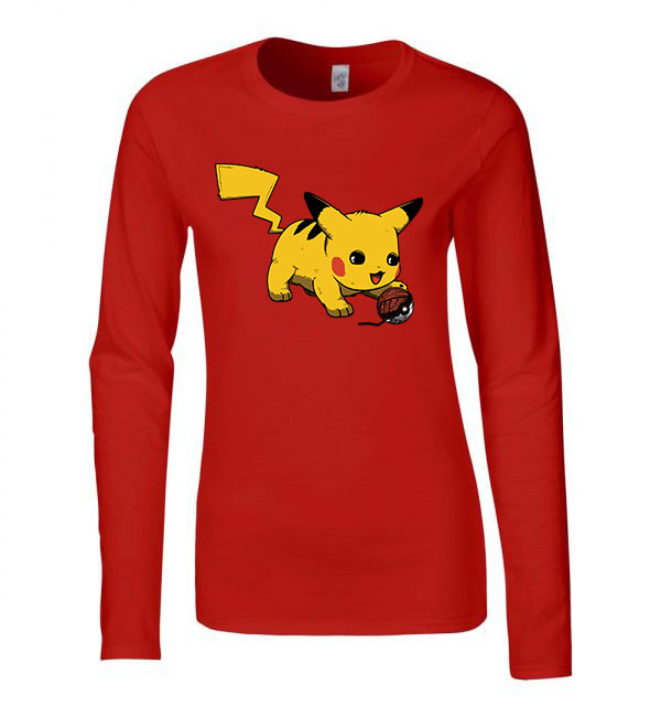 Pokemon Pikachu Macska Macskás Piros Női Hosszú Ujjú Póló