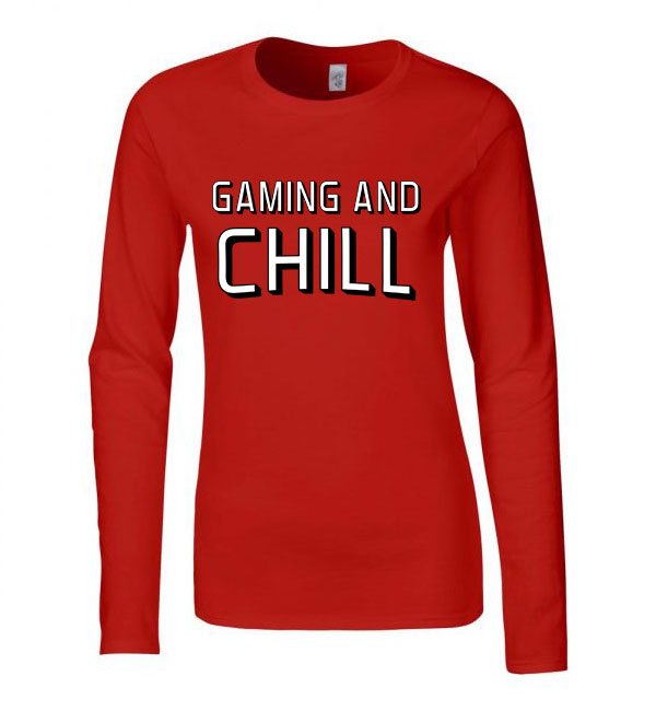 Gaming And Chill Gamer Piros Női Hosszú Ujjú Póló