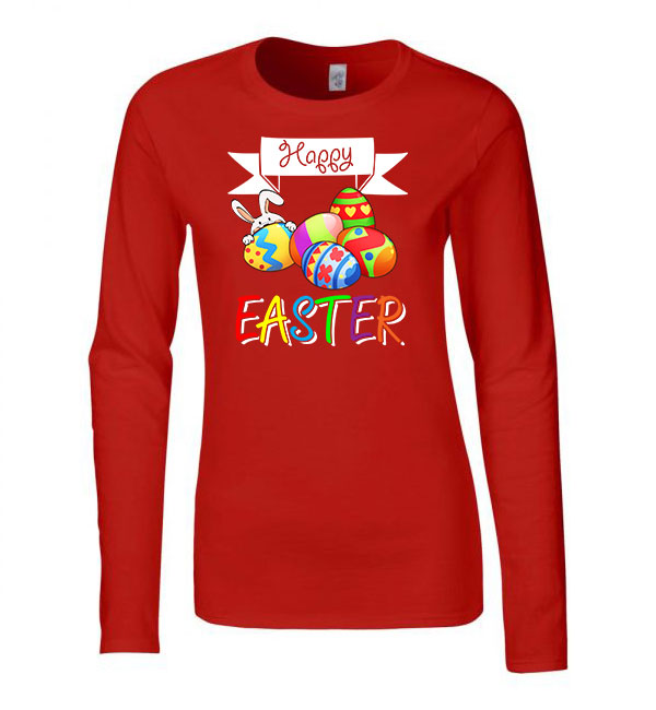 happy easter húsvét Piros Női Hosszú Ujjú Póló