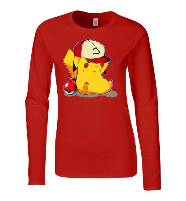 pokemon pikachu Piros Női Hosszú Ujjú Póló