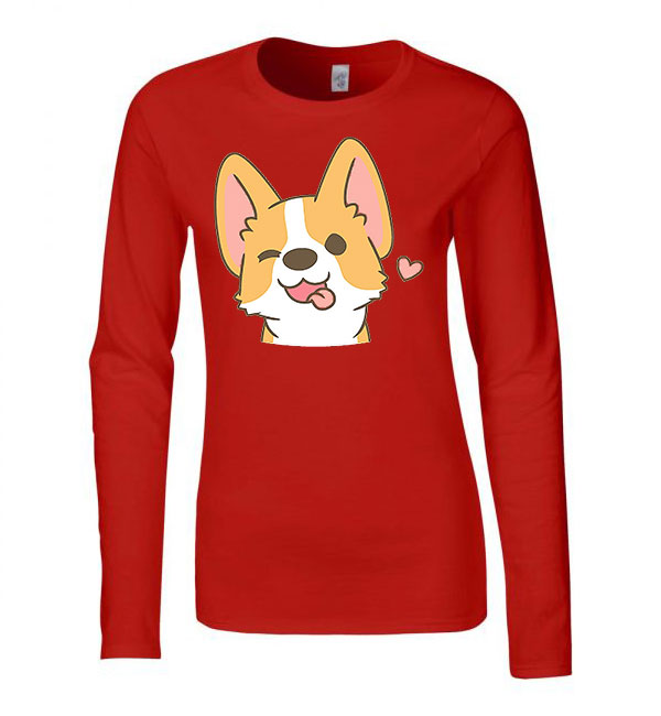corgi korgi kutya Piros Női Hosszú Ujjú Póló