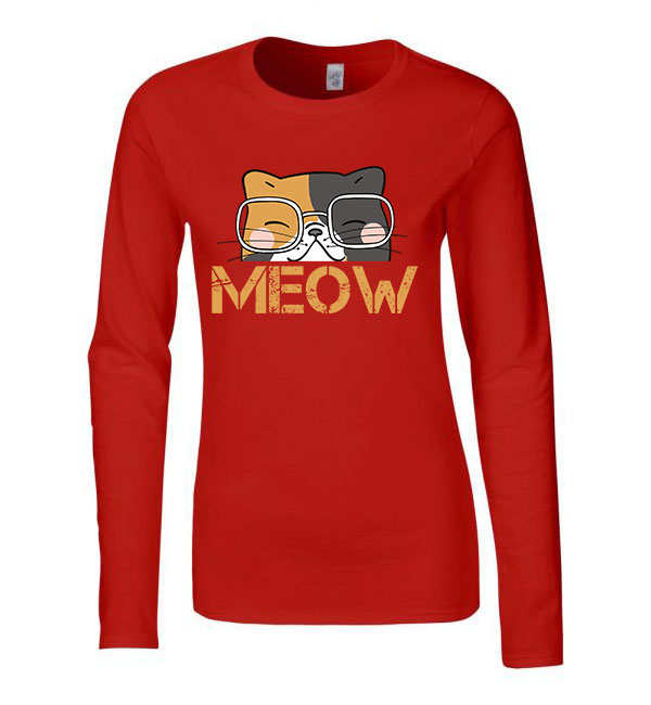 meow macsa macskás cica cicás Piros Női Hosszú Ujjú Póló
