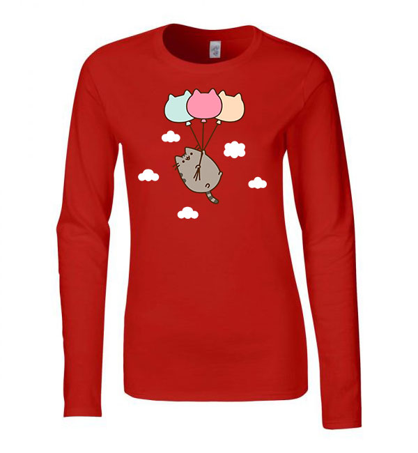Pusheen macska macskás lufi cica cicás Piros Női Hosszú Ujjú Póló