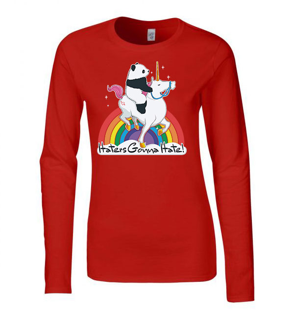 haters gonna hatte unikornis panda Piros Női Hosszú Ujjú Póló
