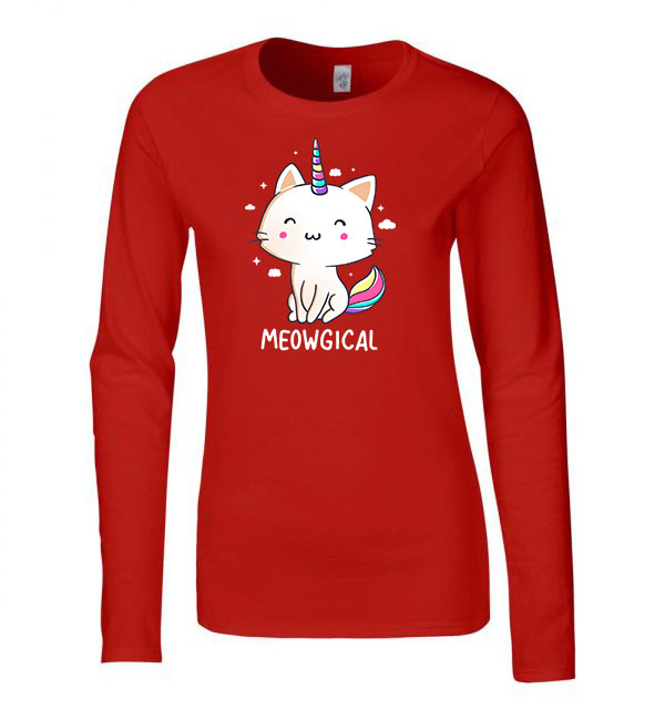 macska macskás cica cicás Piros Női Hosszú Ujjú Póló