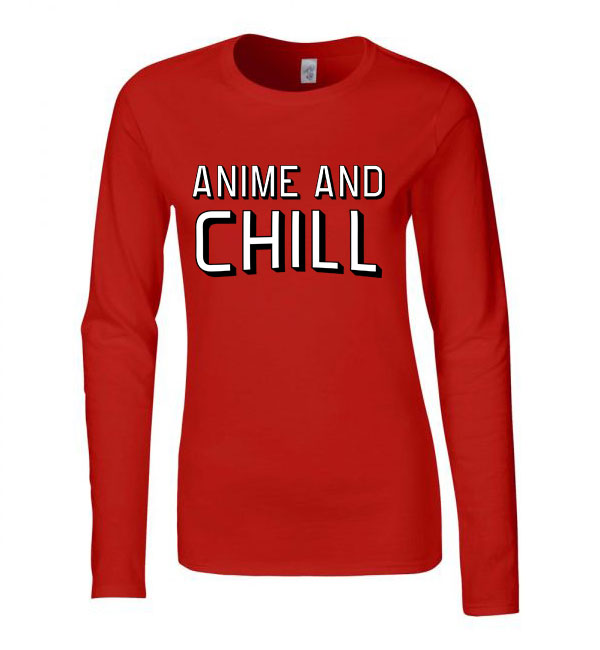 anime and chill Piros Női Hosszú Ujjú Póló