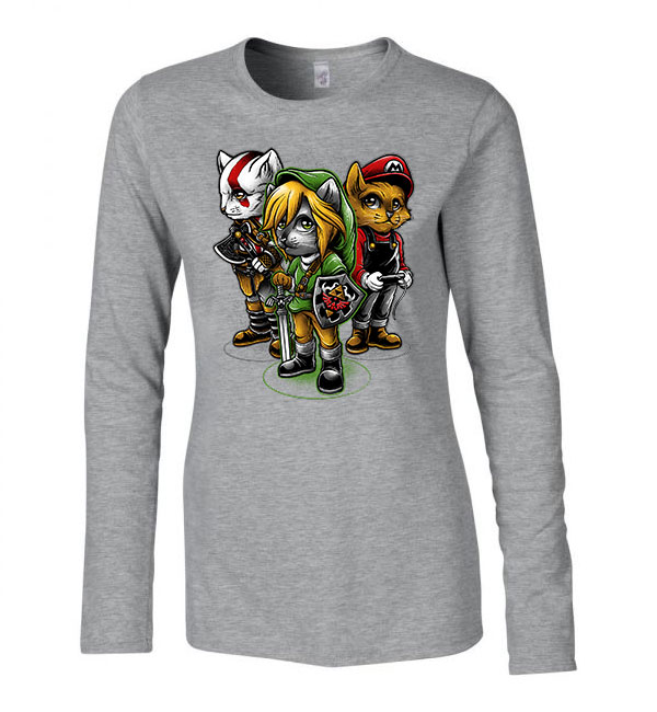zelda link mario macska macskás cica cicás Sportszürke Női Hosszú Ujjú Póló