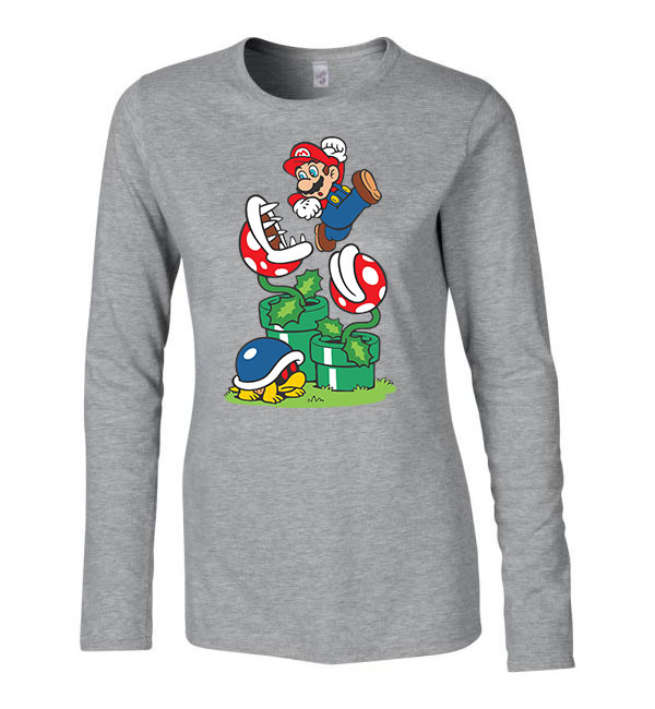 super mario Sportszürke Női Hosszú Ujjú Póló