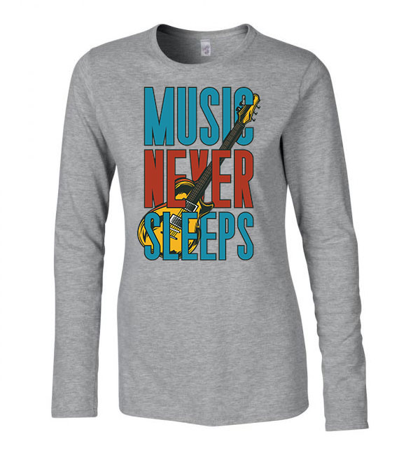 Music Never Sleeps gitár gitáros Sportszürke Női Hosszú Ujjú Póló