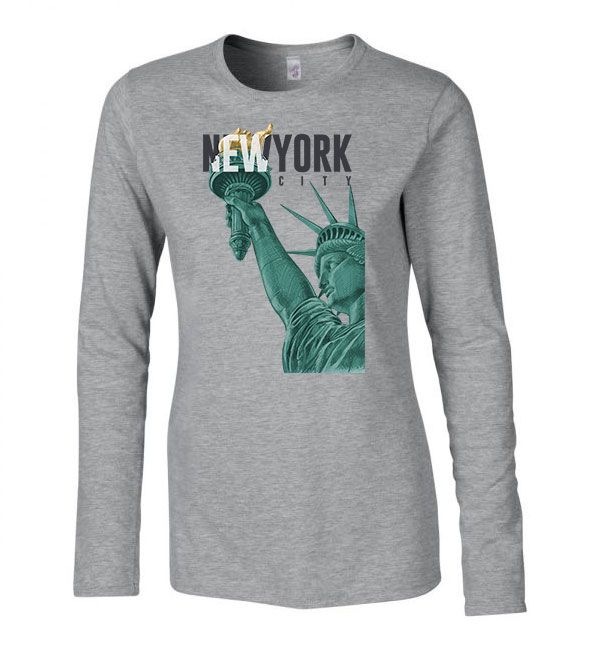 new york city szabadságszobor Sportszürke Női Hosszú Ujjú Póló
