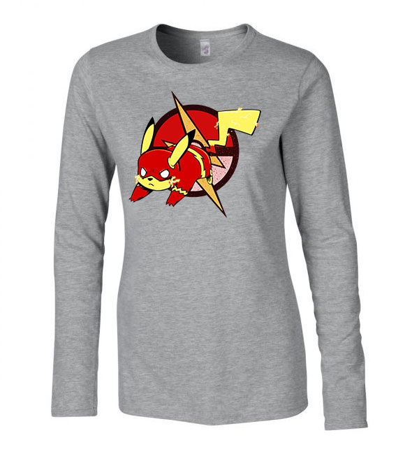 flash pikachu pokemon Sportszürke Női Hosszú Ujjú Póló