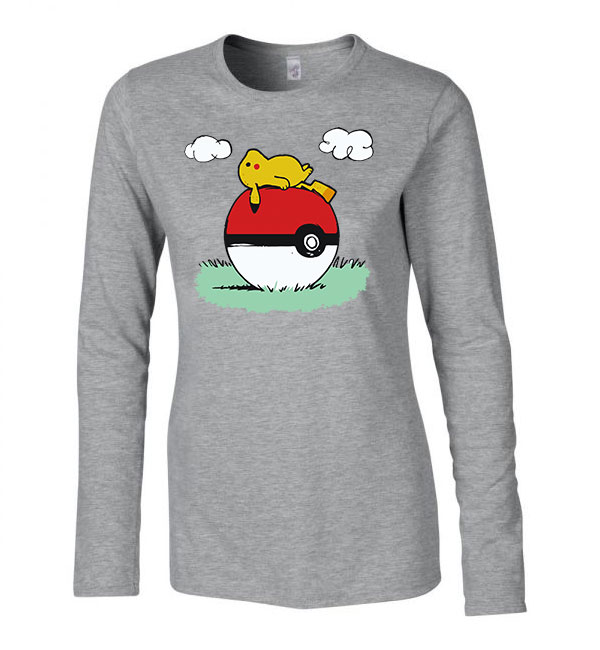 Pikachu Pokemon Snoopy Sportszürke Női Hosszú Ujjú Póló