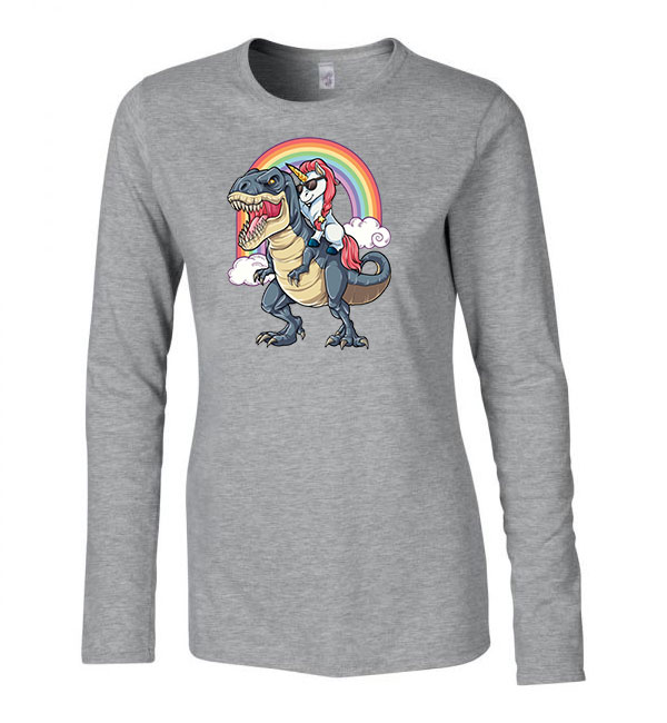 t-rex unikornis Sportszürke Női Hosszú Ujjú Póló
