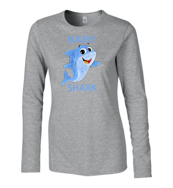 baby shark cápa Sportszürke Női Hosszú Ujjú Póló