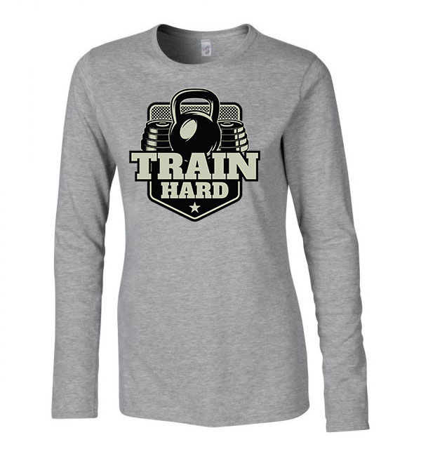 kondi kondizás train hard Sportszürke Női Hosszú Ujjú Póló
