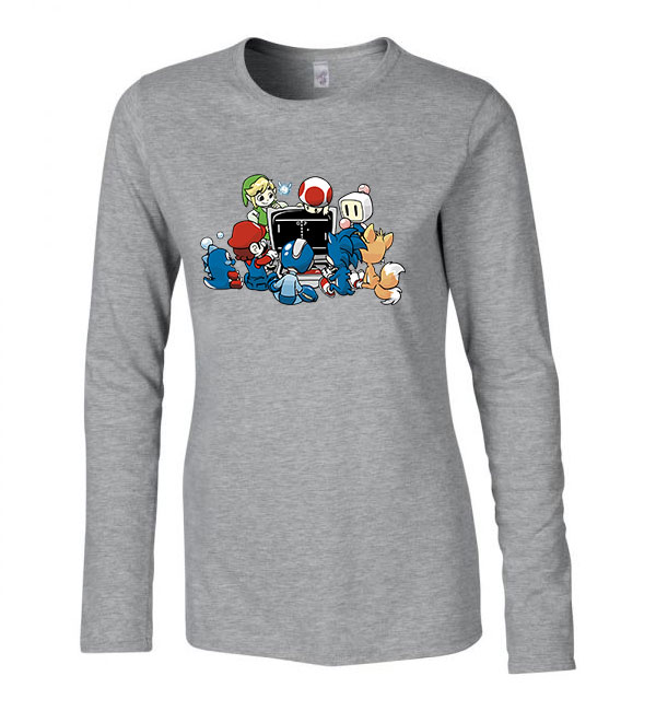 gamer sonic mario zelda megamen Sportszürke Női Hosszú Ujjú Póló