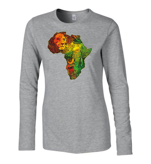 Afrika állatai elefánt oroszlán Sportszürke Női Hosszú Ujjú Póló