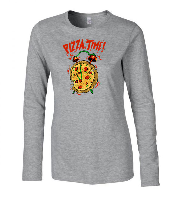 pizza time  Sportszürke Női Hosszú Ujjú Póló