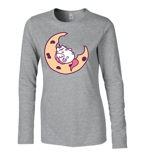 macska macskás cica cicás pusheen unikornis Sportszürke Női Hosszú Ujjú Póló