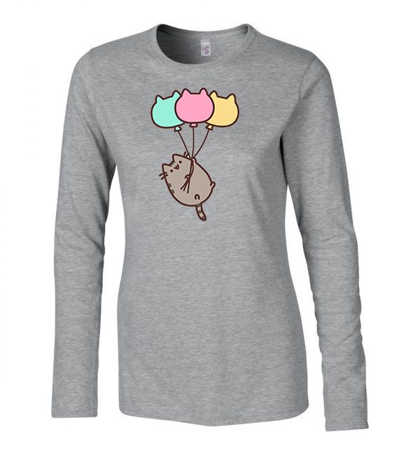 pusheen lufi macska macskás cica cicás Sportszürke Női Hosszú Ujjú Póló