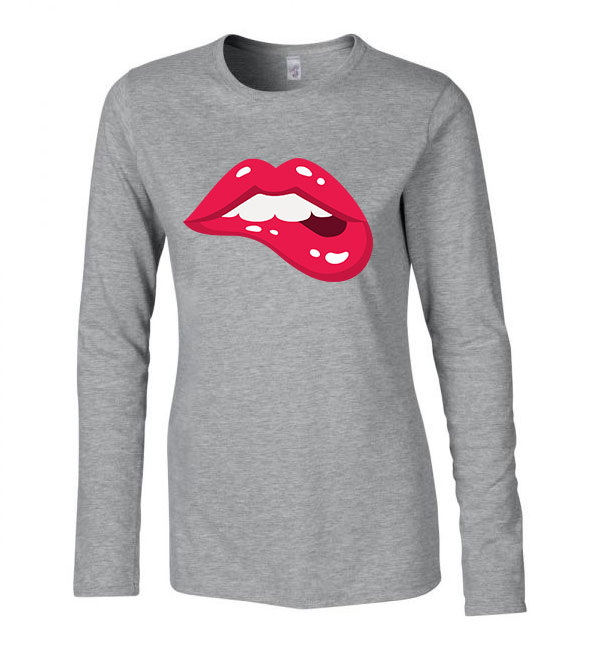 lips ajak ajkak száj  Sportszürke Női Hosszú Ujjú Póló