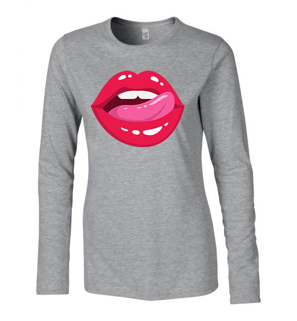 lips ajak ajkak száj  Sportszürke Női Hosszú Ujjú Póló